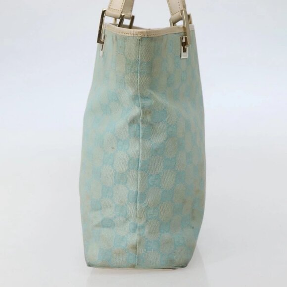 GUCCI GG Canvas Tote Bag Light Blue Gold 002 1099 Auth 130091 - Picture 6 of 16